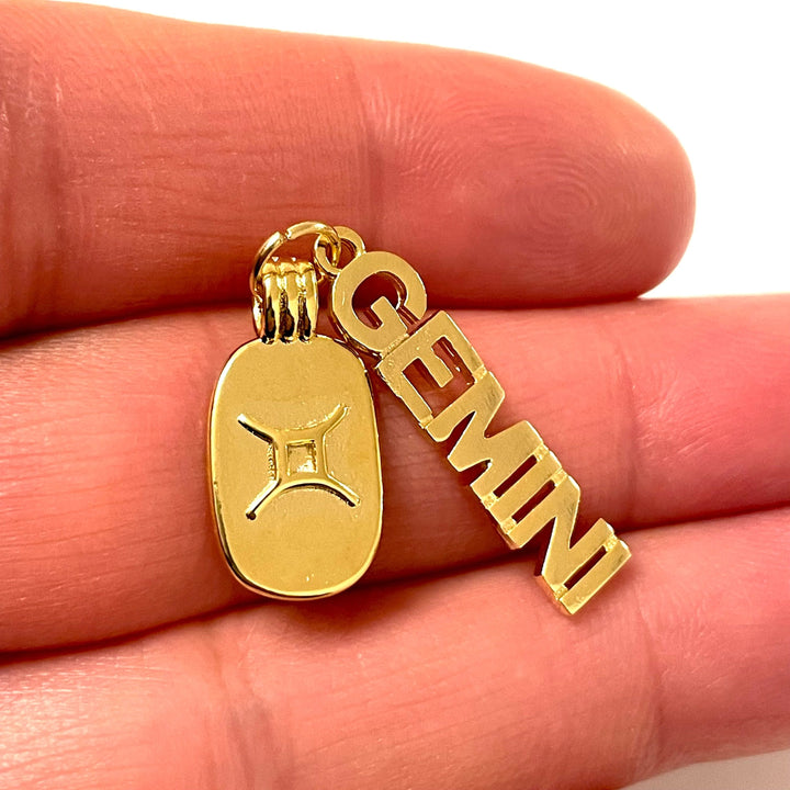 24Kt Gold Plated Brass Zodiac Horoscope Sign, Constellation Medallion Pendant, Celestial Astrology Charm for Necklace Jewelry Making-Chain&amp;Jump Rings Not Included