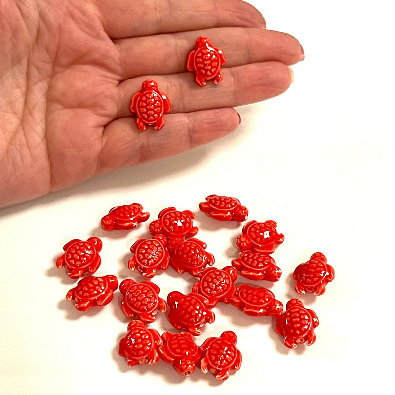 Hand Made Ceramic Red Turtle Charms, 5 pcs in a pack