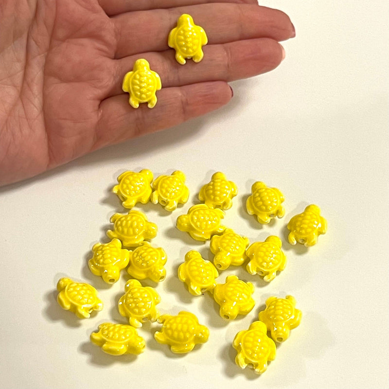 Handgefertigte gelbe Schildkröten-Anhänger aus Keramik, 5 Stück in einer Packung
