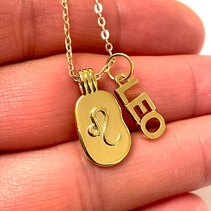 24Kt Gold Plated Brass Zodiac Horoscope Sign, Constellation Medallion Pendant,  Celestial Astrology Charm for Necklace Jewelry Making-Chain&Jump Rings Not Included