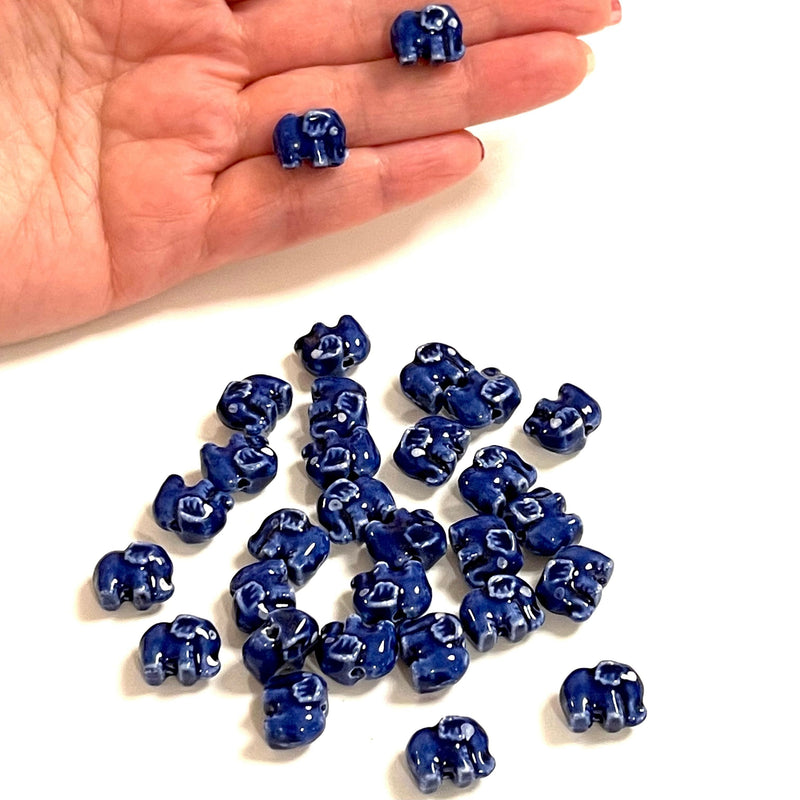 Breloques éléphant bleu marine en céramique faites à la main, 3 pièces dans un paquet