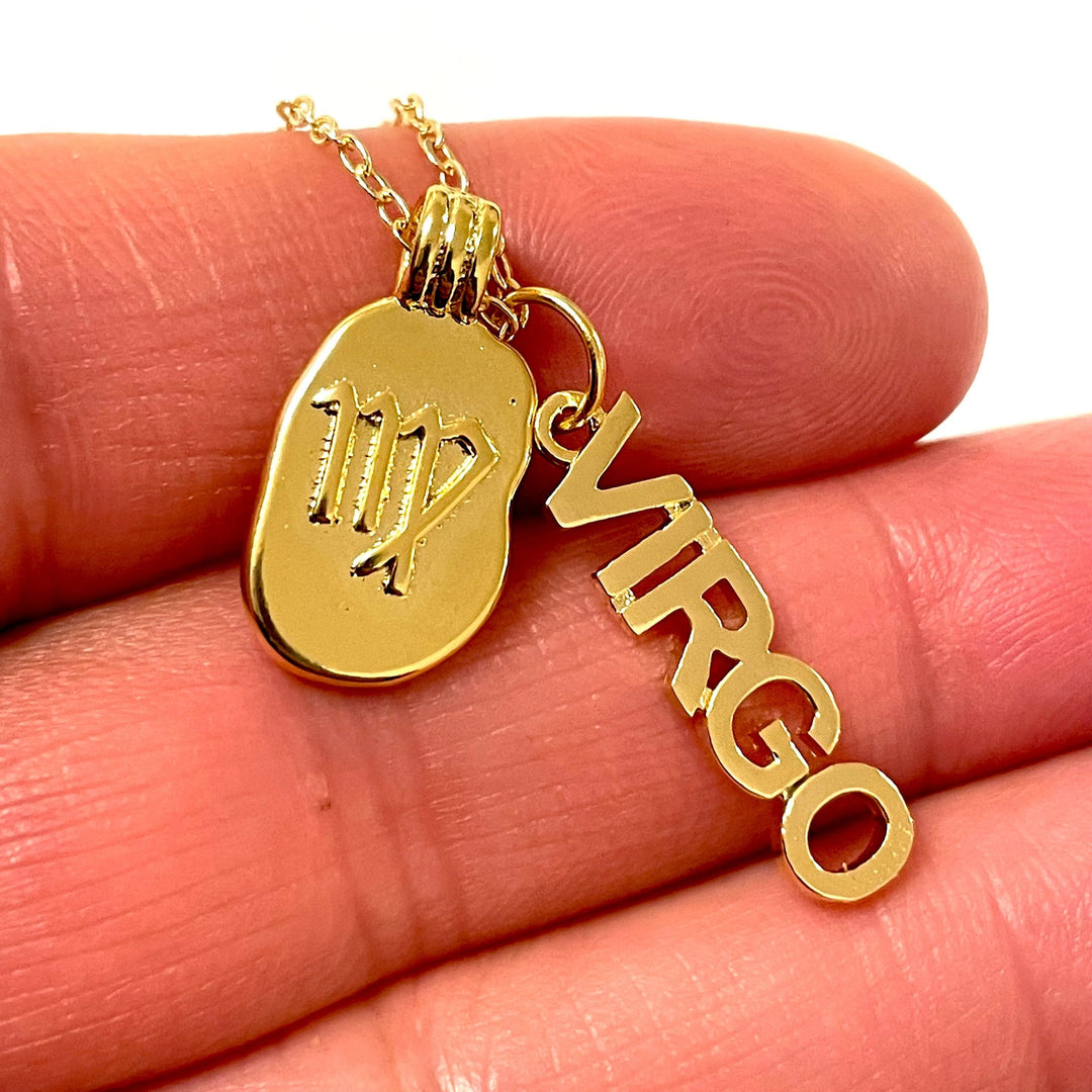 24Kt Gold Plated Brass Zodiac Horoscope Sign, Constellation Medallion Pendant, Celestial Astrology Charm for Necklace Jewelry Making-Chain&amp;Jump Rings Not Included