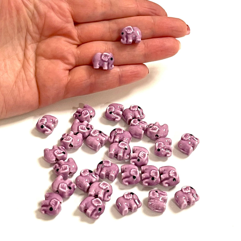 Hand Made Ceramic Lilac Elephant Charms, 3 pcs in a pack