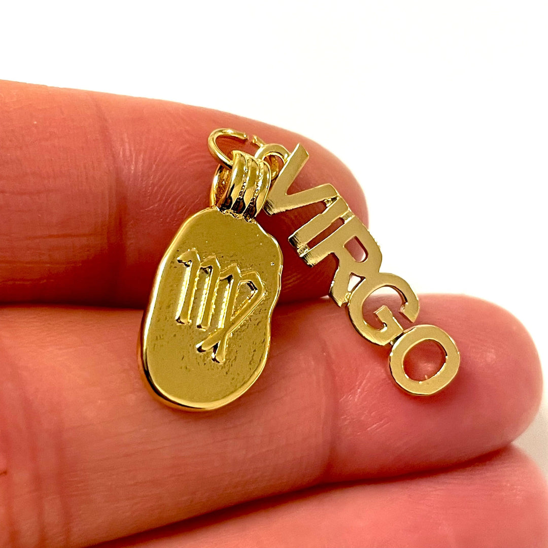24Kt Gold Plated Brass Zodiac Horoscope Sign, Constellation Medallion Pendant, Celestial Astrology Charm for Necklace Jewelry Making-Chain&amp;Jump Rings Not Included