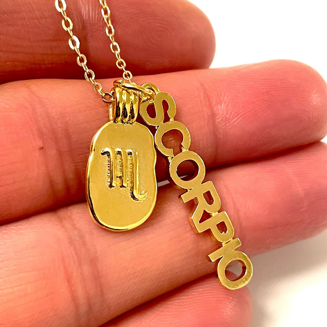 24Kt Gold Plated Brass Zodiac Horoscope Sign, Constellation Medallion Pendant, Celestial Astrology Charm for Necklace Jewelry Making-Chain&amp;Jump Rings Not Included