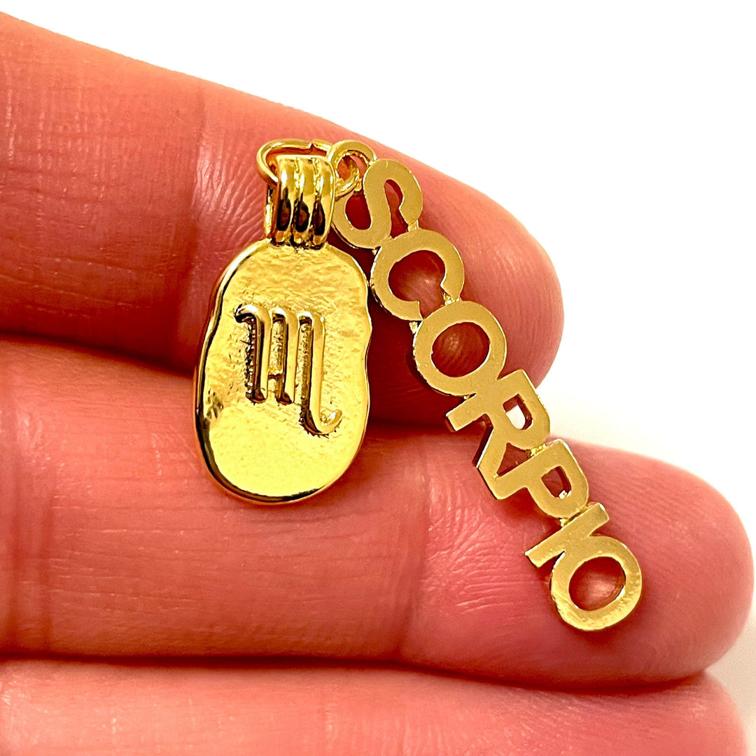 24Kt Gold Plated Brass Zodiac Horoscope Sign, Constellation Medallion Pendant, Celestial Astrology Charm for Necklace Jewelry Making-Chain&amp;Jump Rings Not Included