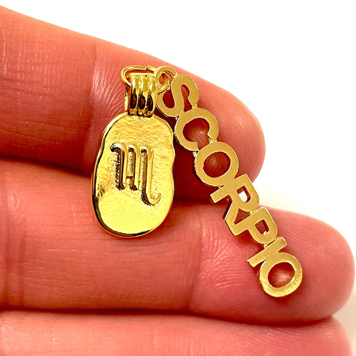 24Kt Gold Plated Brass Zodiac Horoscope Sign, Constellation Medallion Pendant, Celestial Astrology Charm for Necklace Jewelry Making-Chain&amp;Jump Rings Not Included