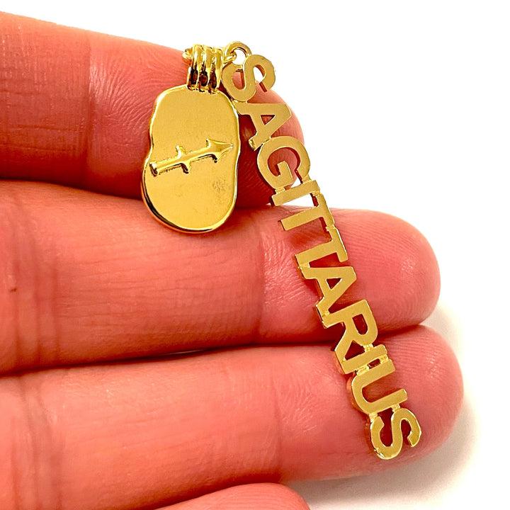 24Kt Gold Plated Brass Zodiac Horoscope Sign, Constellation Medallion Pendant, Celestial Astrology Charm for Necklace Jewelry Making-Chain&amp;Jump Rings Not Included