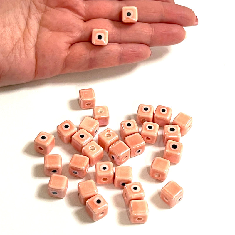 Breloques double face en forme de cube de pêche en céramique fabriquées à la main, 5 pièces dans un paquet