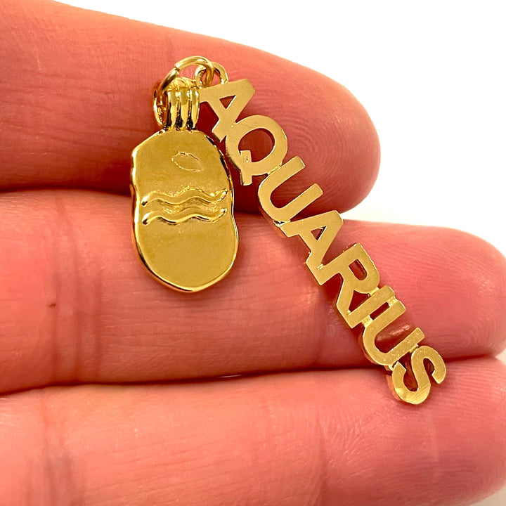 24Kt Gold Plated Brass Zodiac Horoscope Sign, Constellation Medallion Pendant, Celestial Astrology Charm for Necklace Jewelry Making-Chain&amp;Jump Rings Not Included