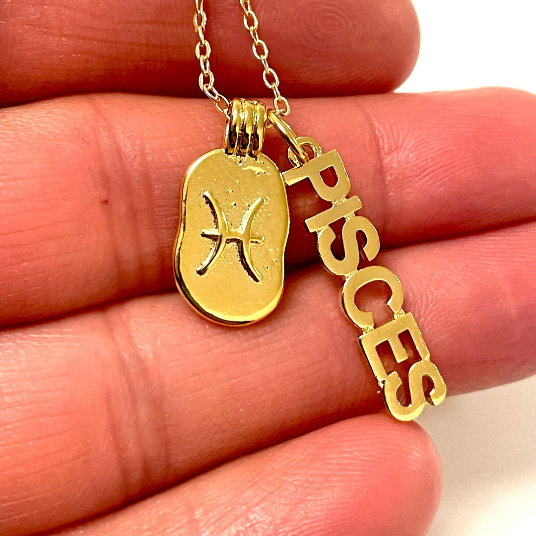 24Kt Gold Plated Brass Zodiac Horoscope Sign, Constellation Medallion Pendant, Celestial Astrology Charm for Necklace Jewelry Making-Chain&amp;Jump Rings Not Included