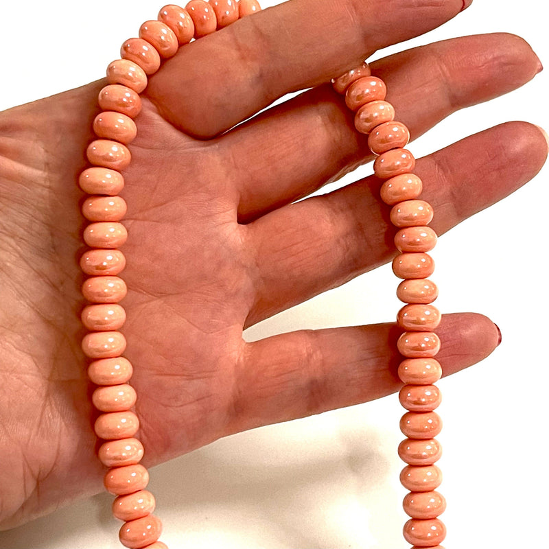 Perles rondelles en céramique pêche, 10 pièces dans un paquet