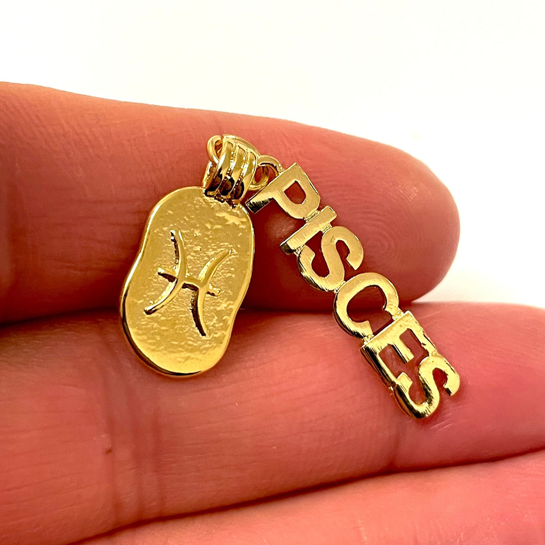 24Kt Gold Plated Brass Zodiac Horoscope Sign, Constellation Medallion Pendant, Celestial Astrology Charm for Necklace Jewelry Making-Chain&amp;Jump Rings Not Included