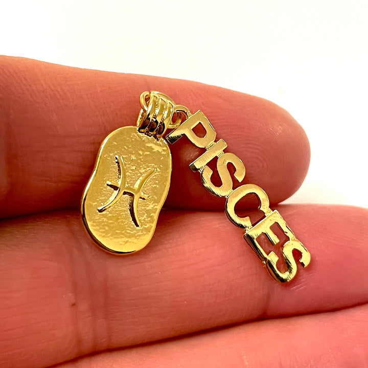 24Kt Gold Plated Brass Zodiac Horoscope Sign, Constellation Medallion Pendant, Celestial Astrology Charm for Necklace Jewelry Making-Chain&amp;Jump Rings Not Included
