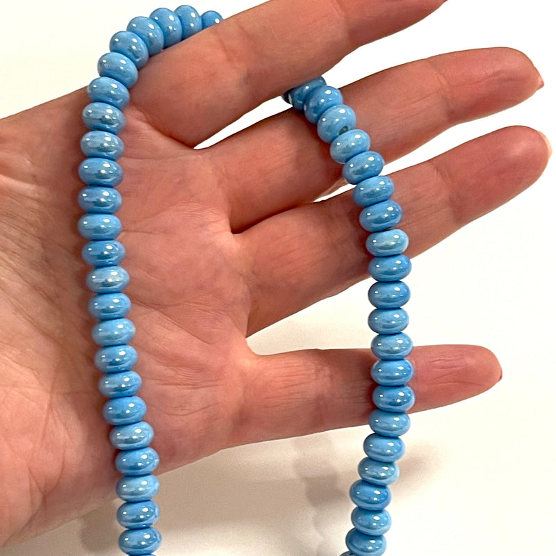 Blue Ceramic Rondelle Beads, 10 pcs in a pack