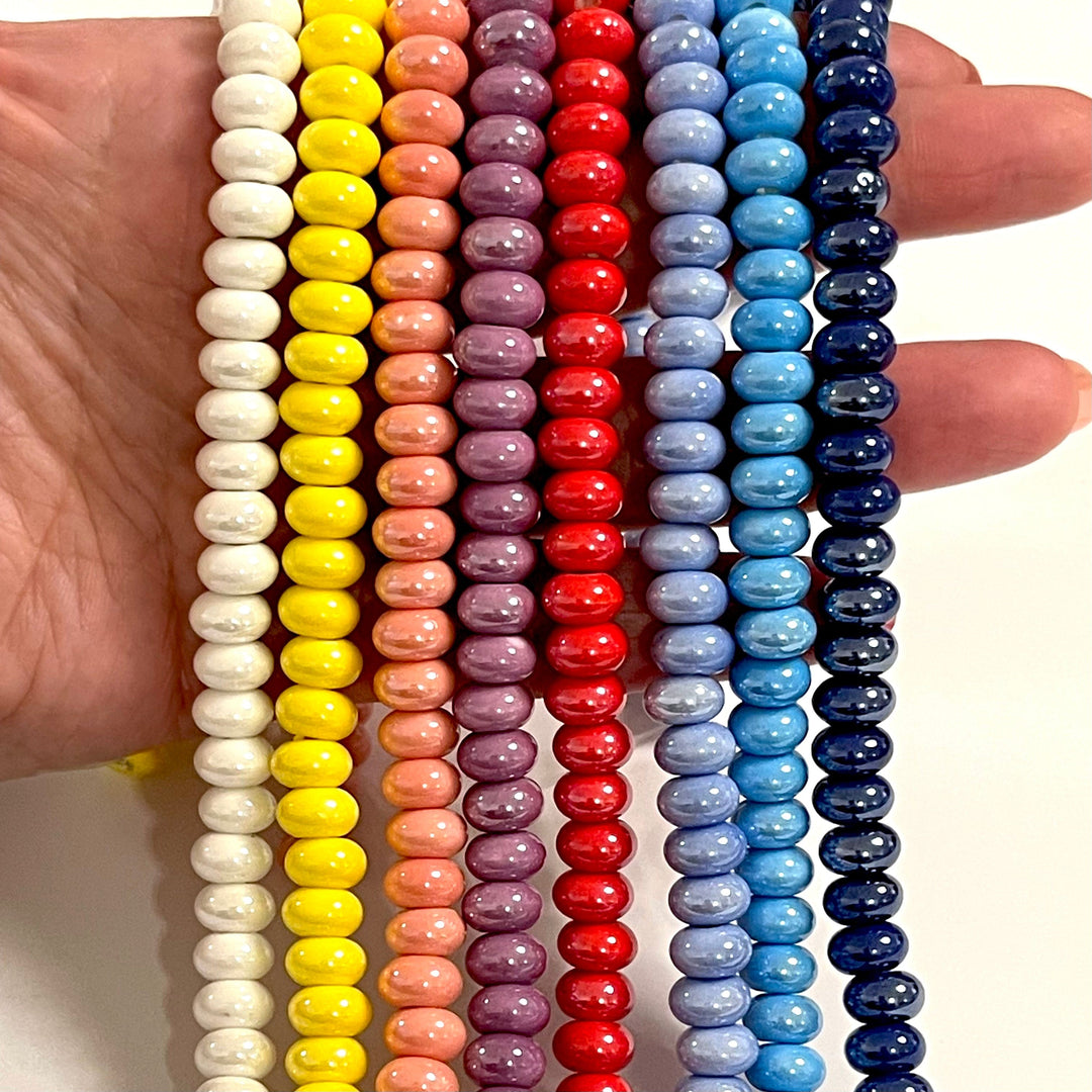 Peach Ceramic Rondelle Beads, 10 pcs in a pack