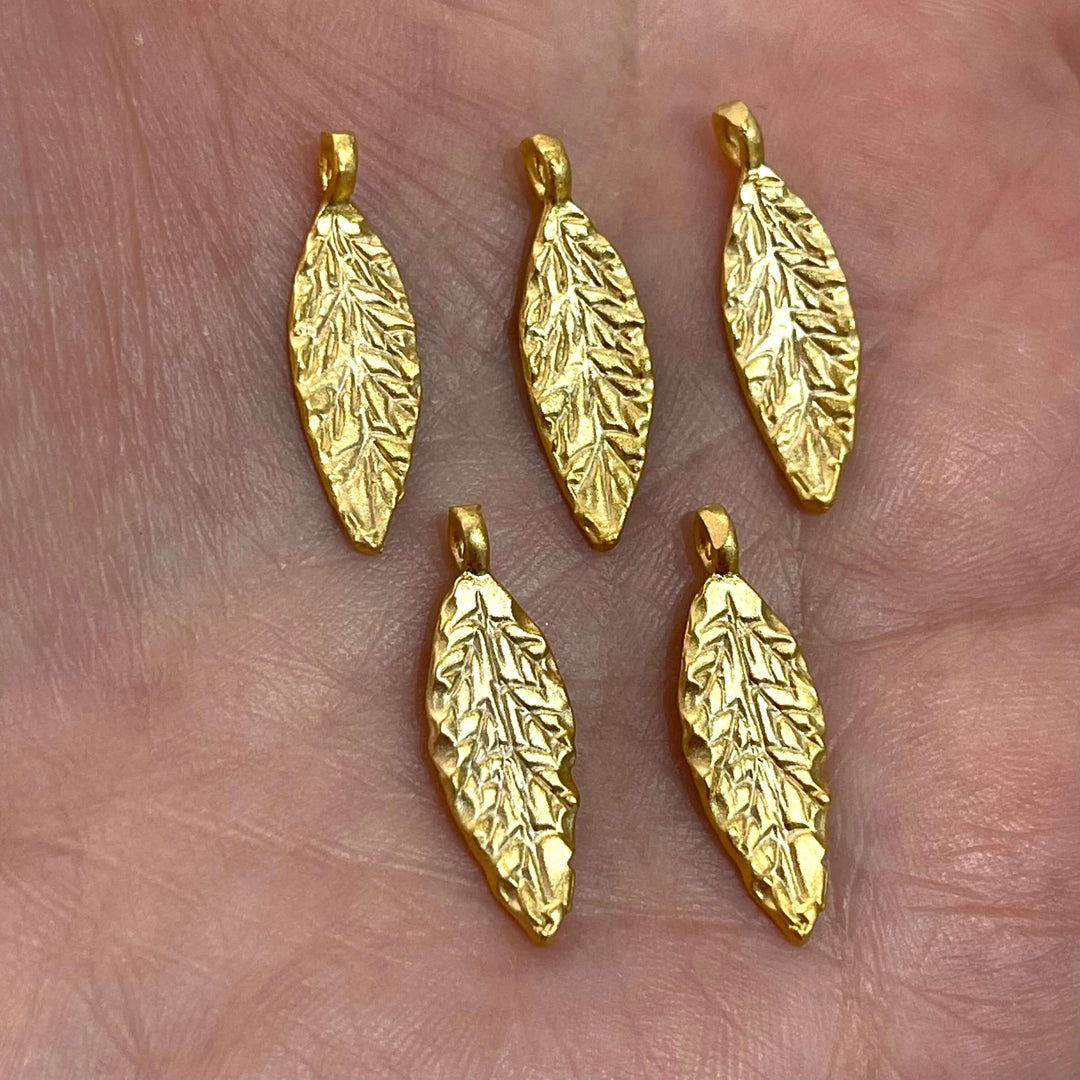 24Kt Matte Gold Plated Leaf Charms, 5 pieces in a pack,