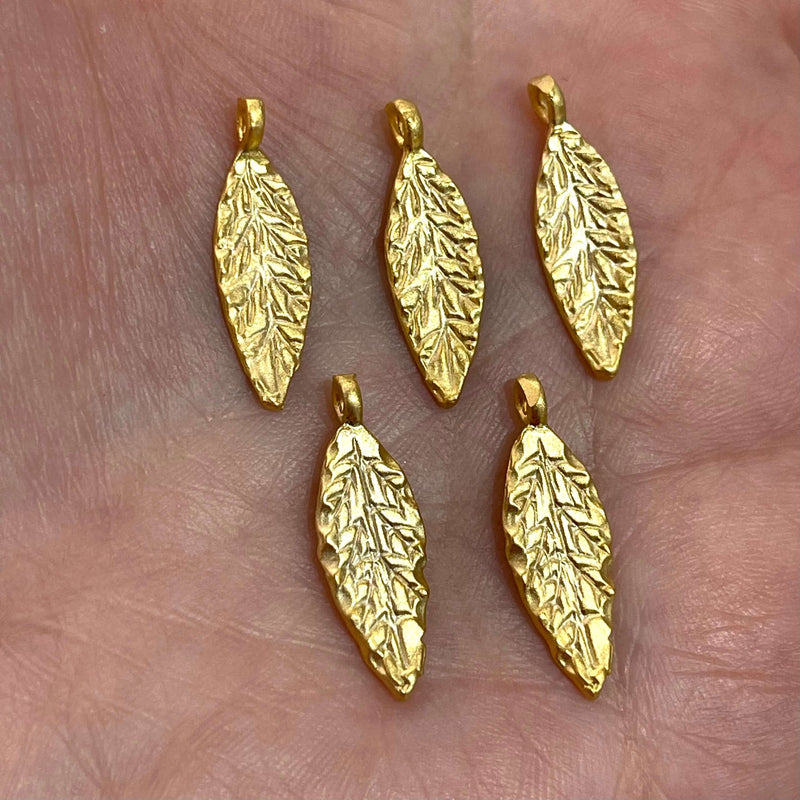 24Kt Matte Gold Plated  Leaf Charms, 5 pieces in a pack,