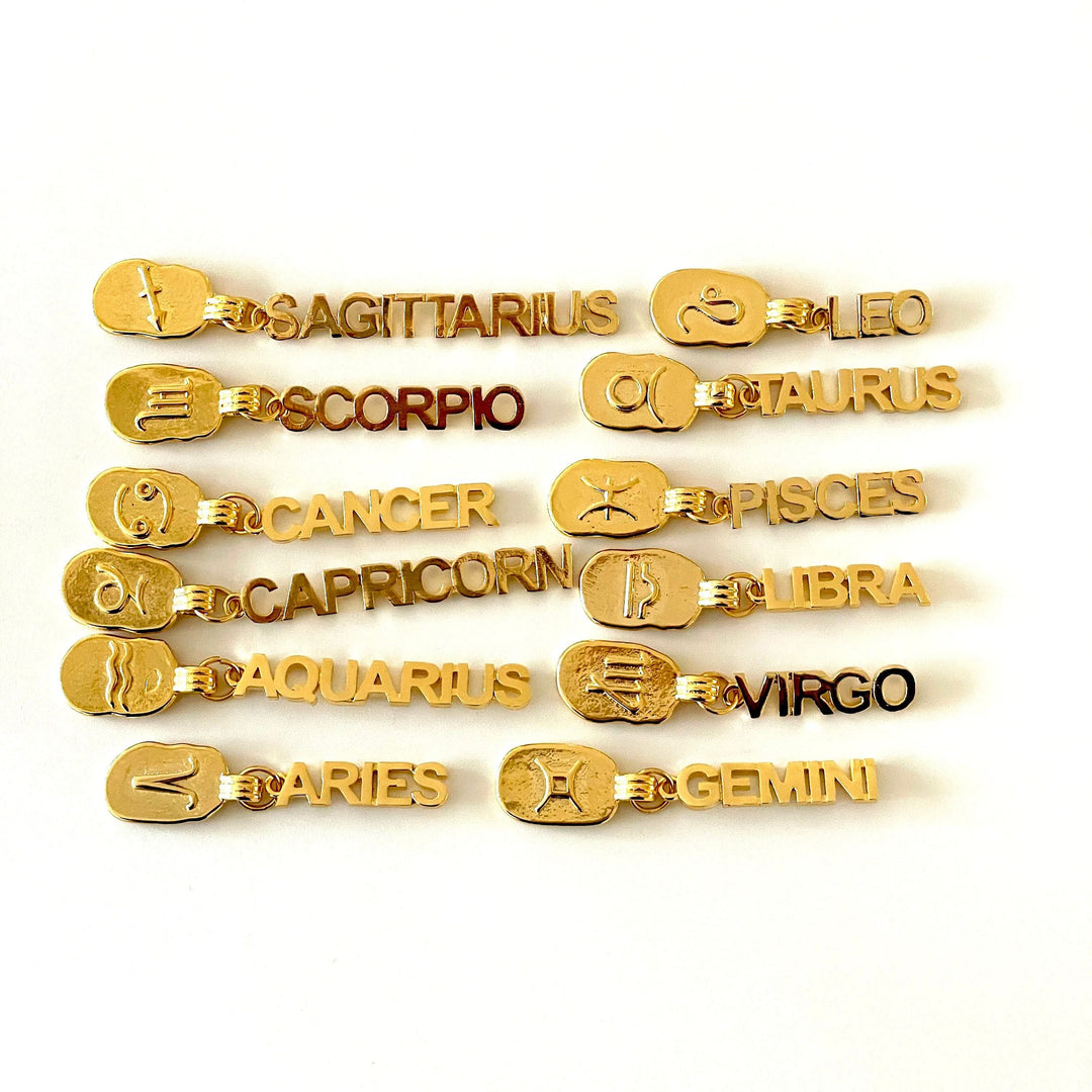 24Kt Gold Plated Brass Zodiac Horoscope Sign, Constellation Medallion Pendant, Celestial Astrology Charm for Necklace Jewelry Making-Chain&amp;Jump Rings Not Included
