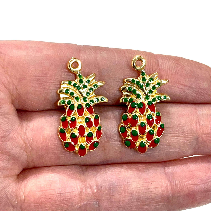 24Kt Gold Plated Enamelled Pineapple Charms, 2 pcs in a pack