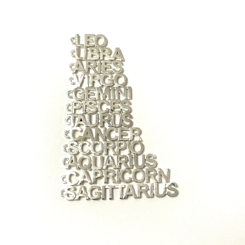 Silver Plated Letter Zodiac Charm, Brass Zodiac Horoscope Sign,