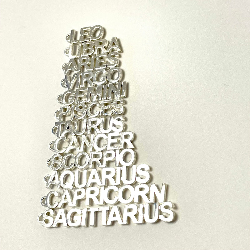 Silver Plated Letter Zodiac Charm, Brass Zodiac Horoscope Sign,