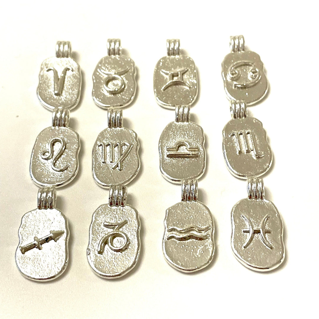 Silver Plated Brass Zodiac Horoscope Sign, Constellation Medallion Pendant, Celestial Astrology Charm for Necklace Jewelry Making