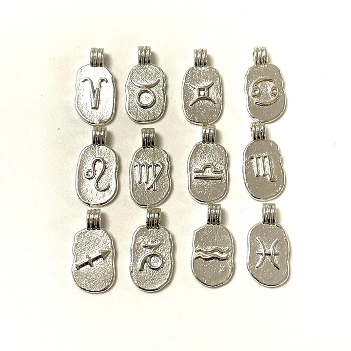 Silver Plated Brass Zodiac Horoscope Sign, Constellation Medallion Pendant, Celestial Astrology Charm for Necklace Jewelry Making