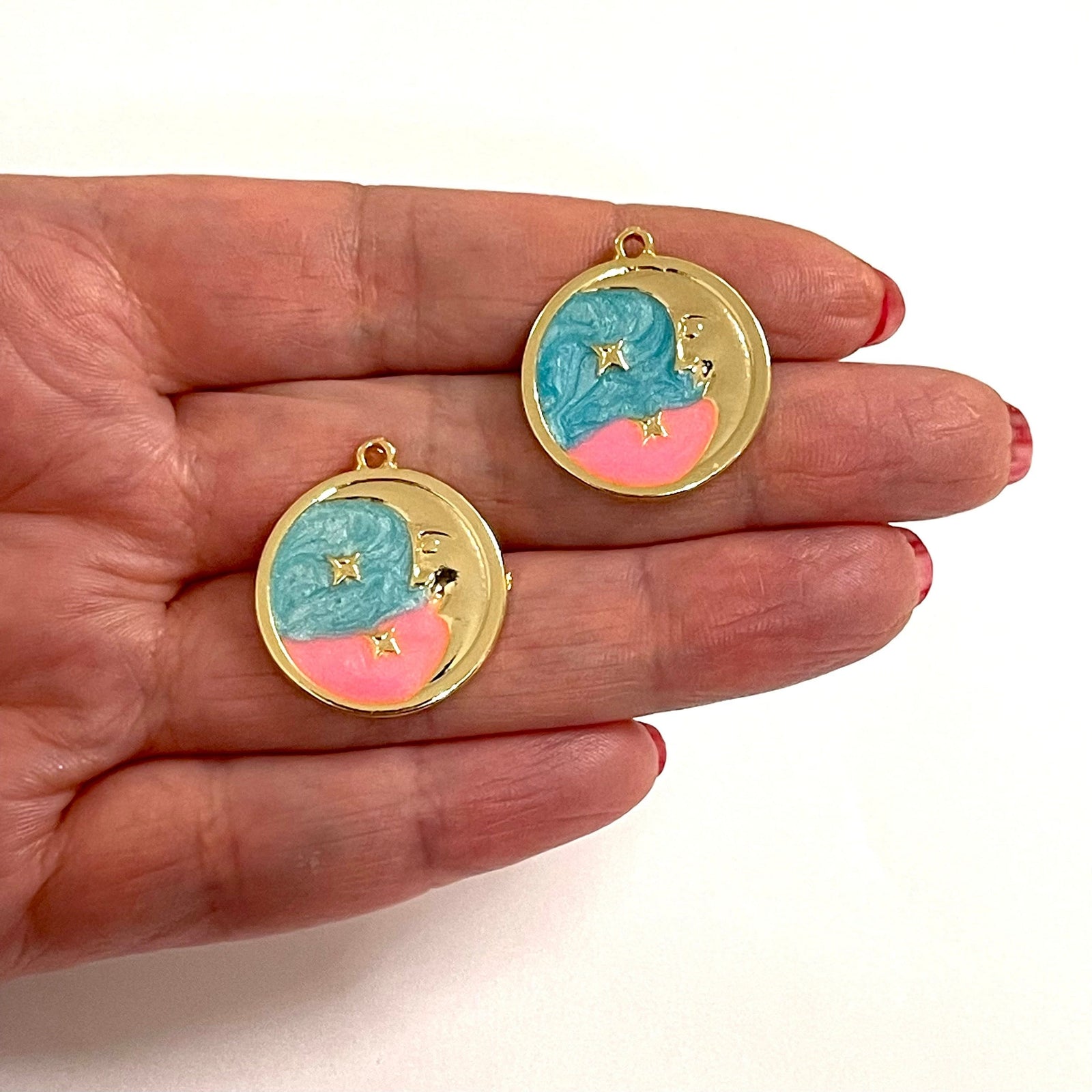 24Kt Gold Plated Moon&Stars Charms, 2 pcs in a pack