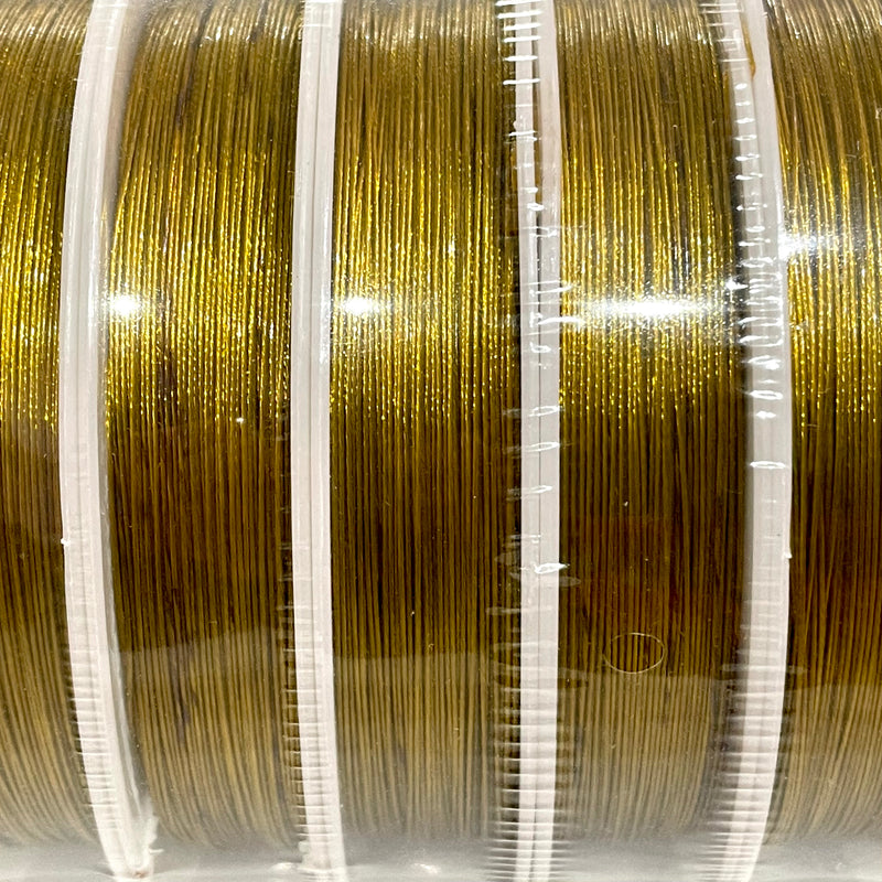 50m Reel of 0.45mm Gold Color Tiger Tail Wire for Jewelry Making.