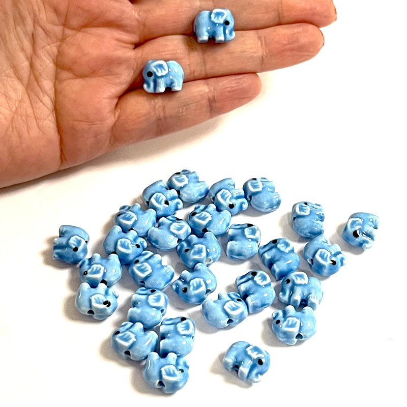 Breloques éléphant bleu en céramique faites à la main, 3 pièces dans un paquet