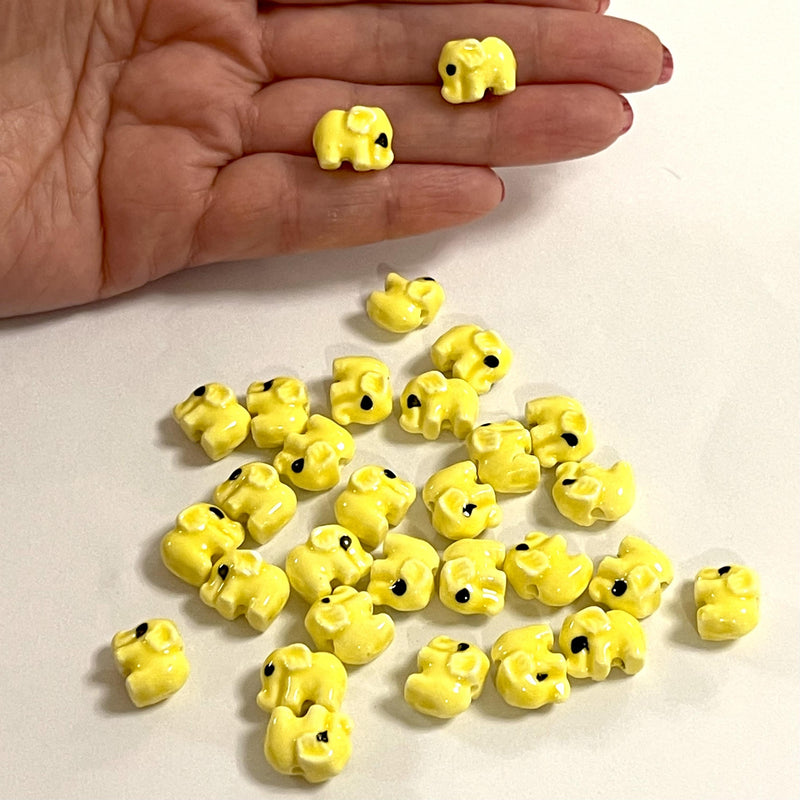 Hand Made Ceramic Yellow Elephant Charms, 3 pcs in a pack