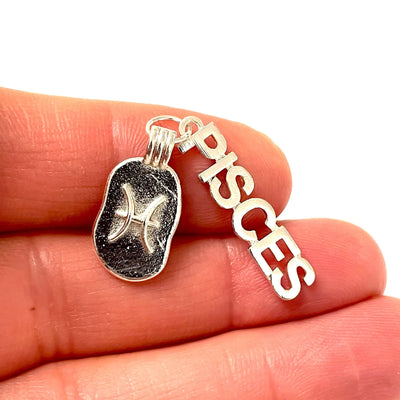 Signe d'horoscope du zodiaque en laiton plaqué argent, pendentif médaillon de constellation, chaîne à breloques d'astrologie céleste et anneaux de saut non inclus