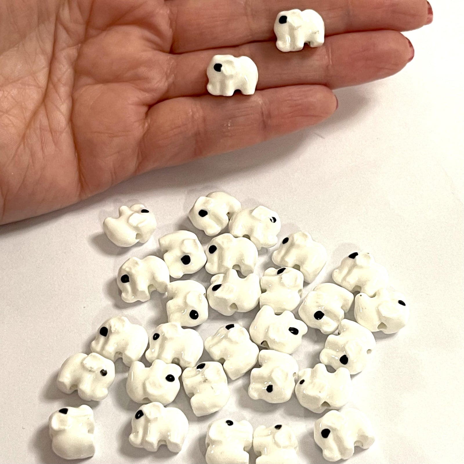 Hand Made Ceramic White Elephant Charms, 3 pcs in a pack