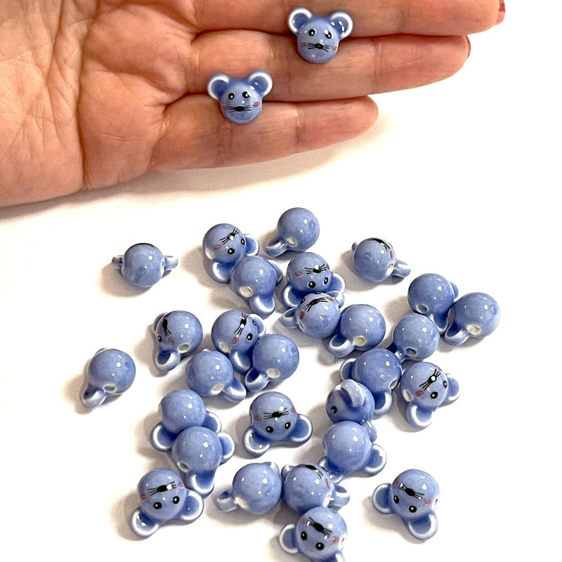 Hand Made Ceramic Agate Blue Funny Mouse Charms, 5 pcs in a pack