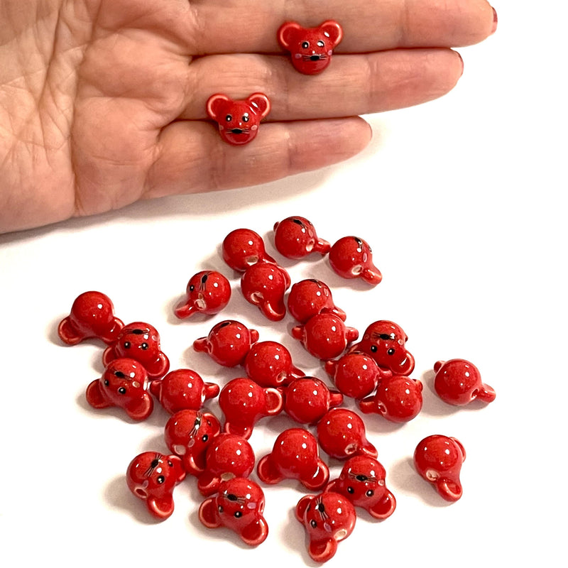 Charmes de souris drôles rouges en céramique faits à la main, 5 pièces dans un paquet