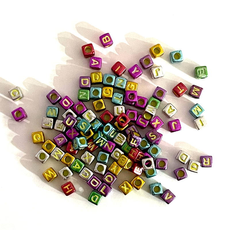 6mm Acrylic Cube Metallic Colors Alphabet Beads, Assorted 1000 pcs in a pack