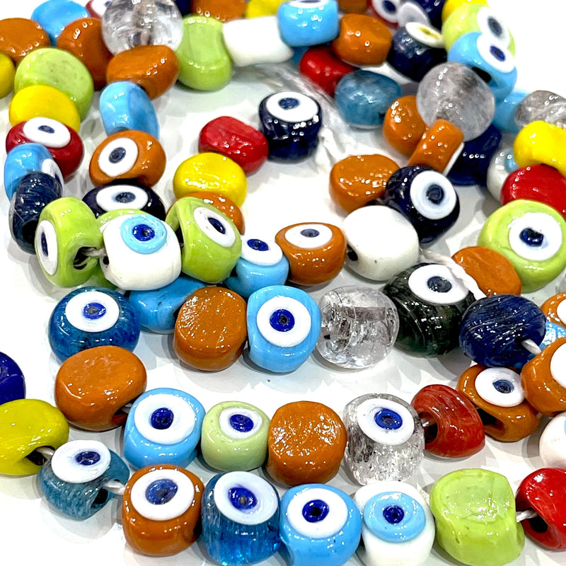 Traditional Turkish Artisan Handmade Glass Evil Eye Beads, Large Hole Evil Eye Glass Beads, Assorted 50 Beads per pack