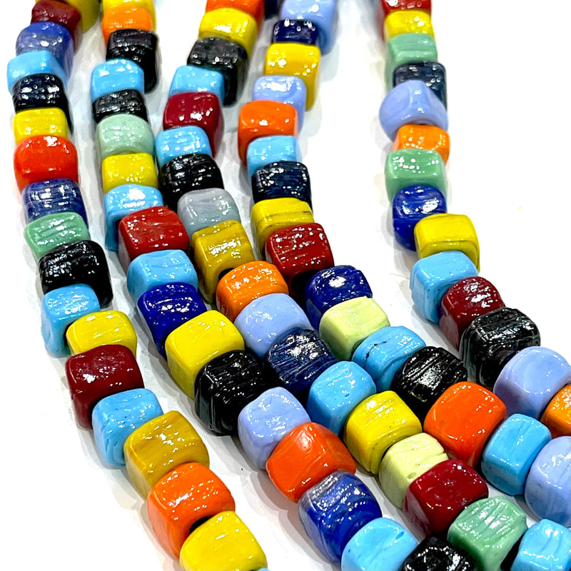 Hand Made Murano Glass Cube Beads, Large Hole Murano Glass Beads, 50 Beads