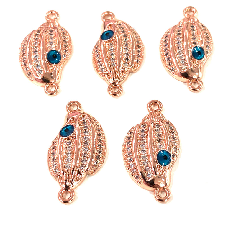 Sea Shell High Quality Zirconia Rose Gold Plated Charms, Zirconia Connector Charms,