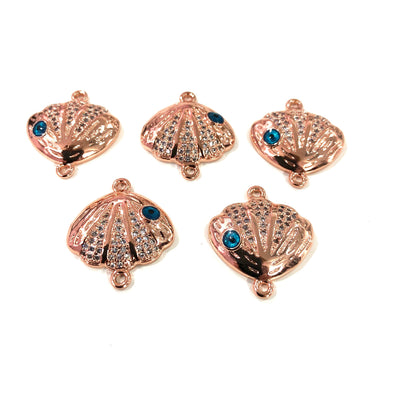 Oyster  High Quality Zirconia Rose Gold Plated Charms, Zirconia Connector Charms,