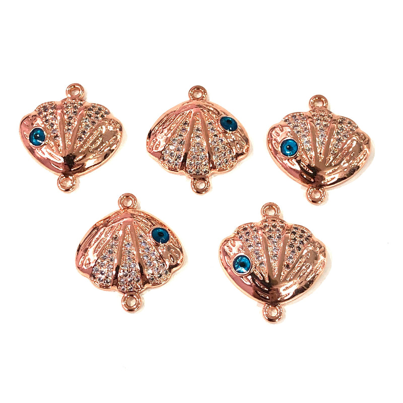 Oyster  High Quality Zirconia Rose Gold Plated Charms, Zirconia Connector Charms,