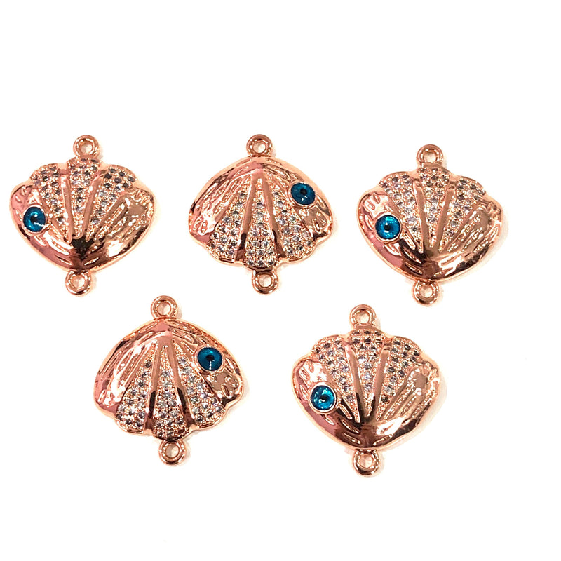 Oyster  High Quality Zirconia Rose Gold Plated Charms, Zirconia Connector Charms,