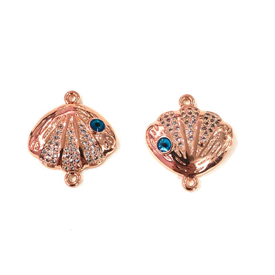 Oyster  High Quality Zirconia Rose Gold Plated Charms, Zirconia Connector Charms,