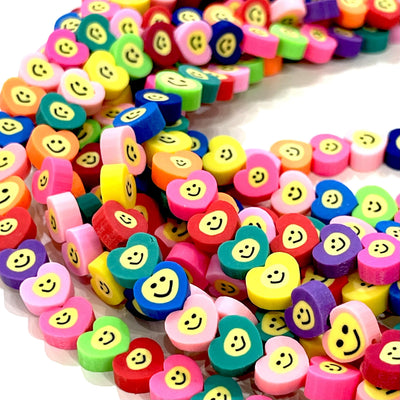 10 mm Polymer Clay Smiley Herzanhänger, 10 Perlen in einer Packung