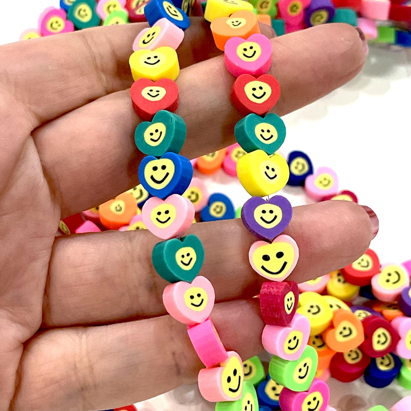 10 mm Polymer Clay Smiley Herzanhänger, 10 Perlen in einer Packung