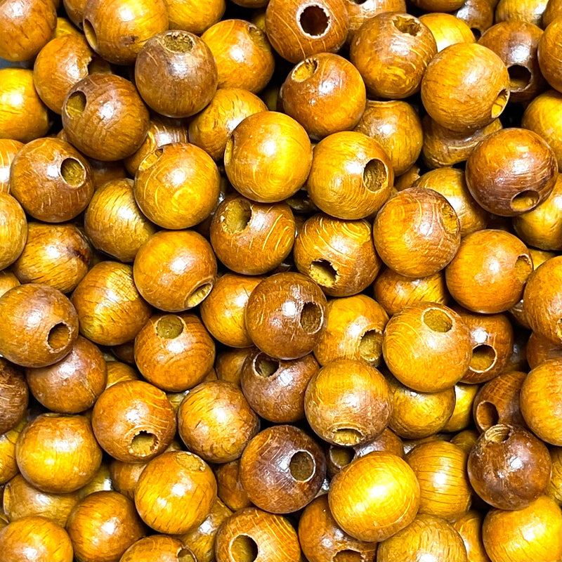 Perles rondes en bois à gros trous 15 mm 10 pièces dans un paquet