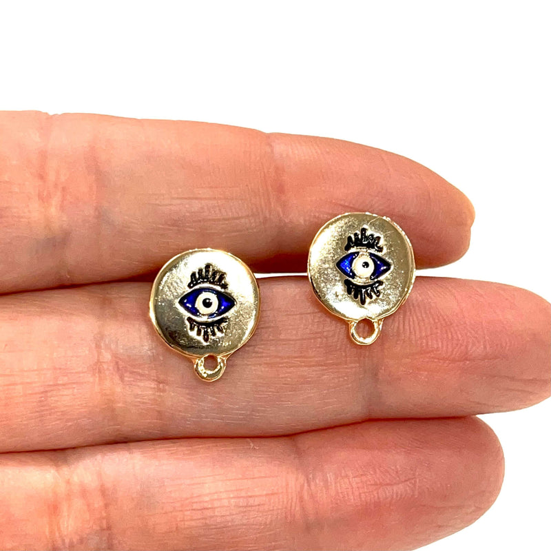 24Kt Gold Plated Brass Evil Eye Ball Post Earring, Ball Stud Earring With Loop, 2 Pcs in a Pack