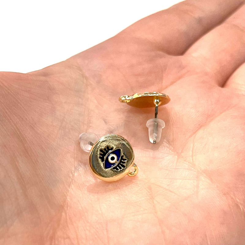 24Kt Gold Plated Brass Evil Eye Ball Post Earring, Ball Stud Earring With Loop, 2 Pcs in a Pack
