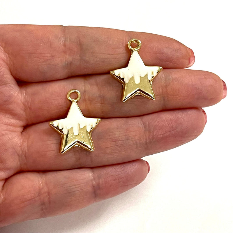24Kt Gold Plated White Enamelled Star Charms, 2 pcs in a pack